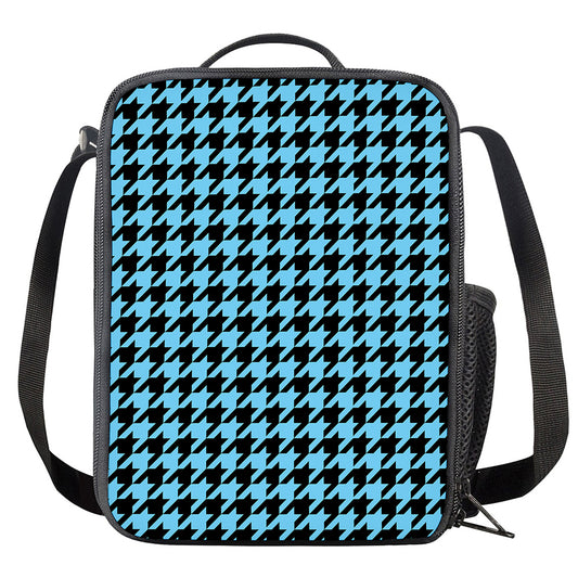 Blue And Black Houndstooth Pattern Print Crossbody Lunch Bag