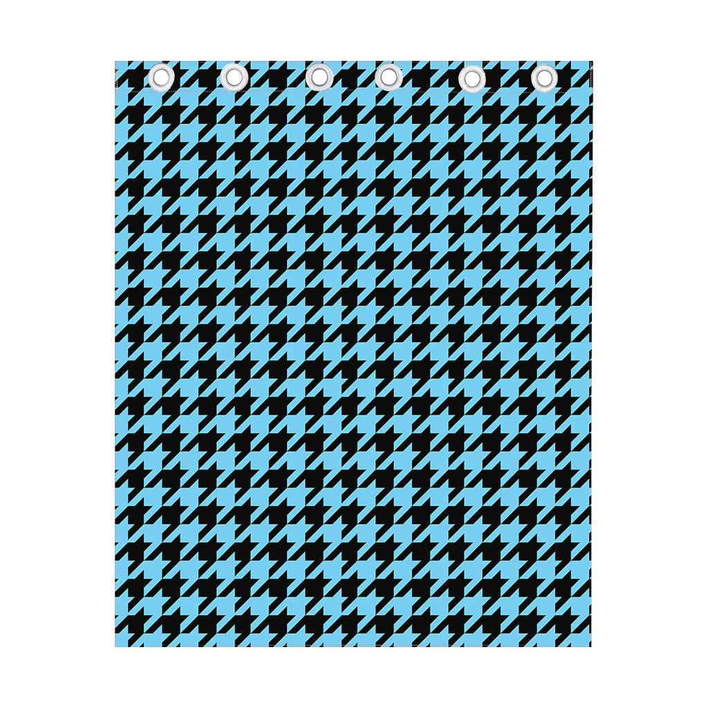 Blue And Black Houndstooth Pattern Print Curtain