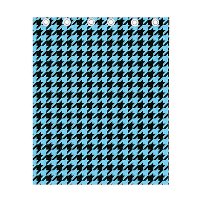 Blue And Black Houndstooth Pattern Print Curtain