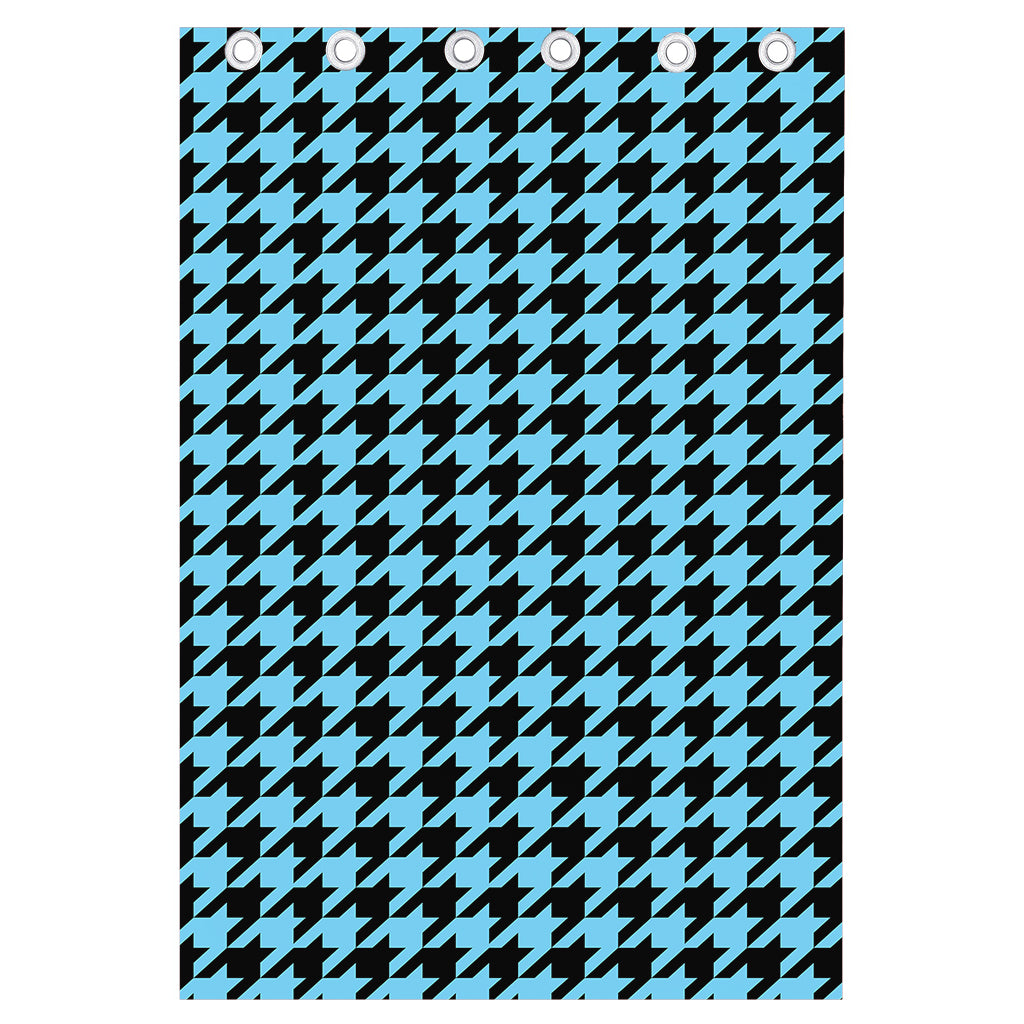 Blue And Black Houndstooth Pattern Print Curtain