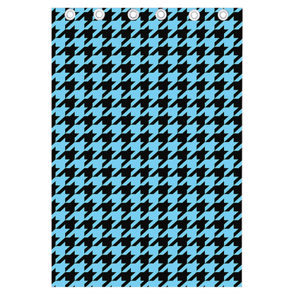 Blue And Black Houndstooth Pattern Print Curtain