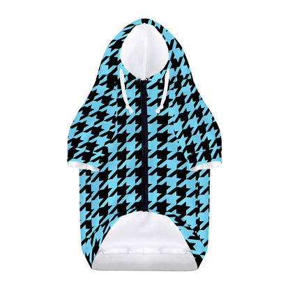 Blue And Black Houndstooth Pattern Print Dog Zip Up Hoodie