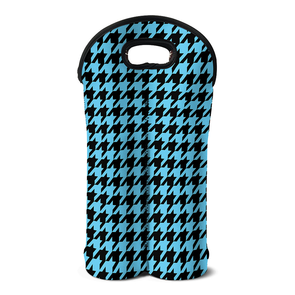 Blue And Black Houndstooth Pattern Print Double Neoprene Wine Tote