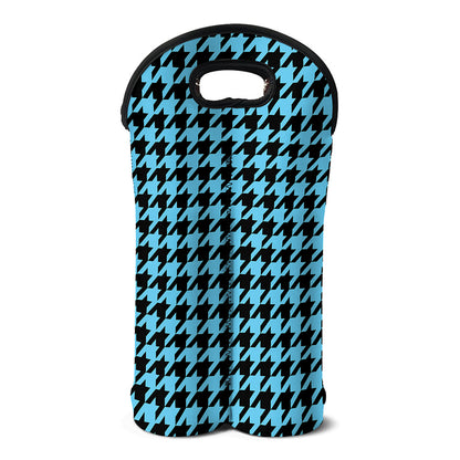 Blue And Black Houndstooth Pattern Print Double Neoprene Wine Tote