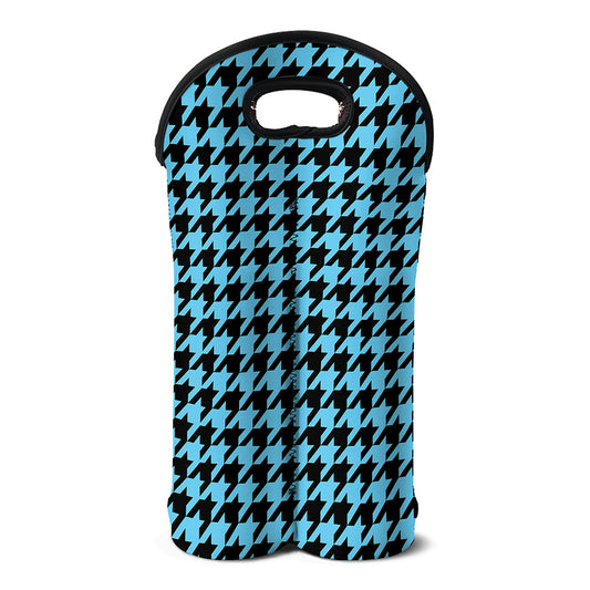 Blue And Black Houndstooth Pattern Print Double Neoprene Wine Tote
