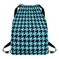 Blue And Black Houndstooth Pattern Print Drawstring Backpack