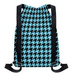 Blue And Black Houndstooth Pattern Print Drawstring Backpack