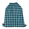 Blue And Black Houndstooth Pattern Print Drawstring Bag