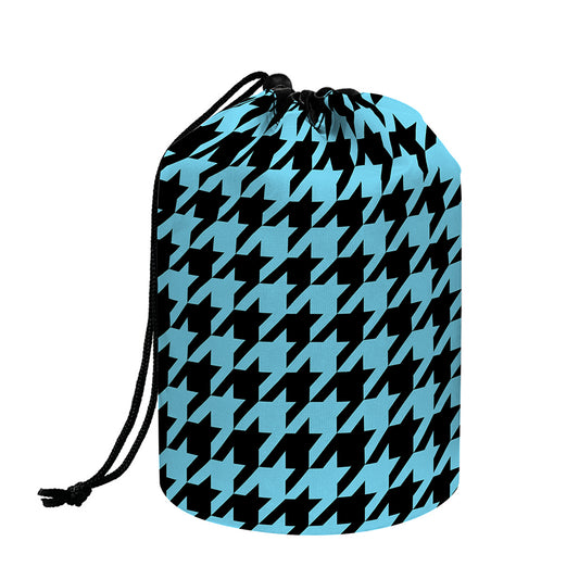 Blue And Black Houndstooth Pattern Print Drawstring Makeup Bag