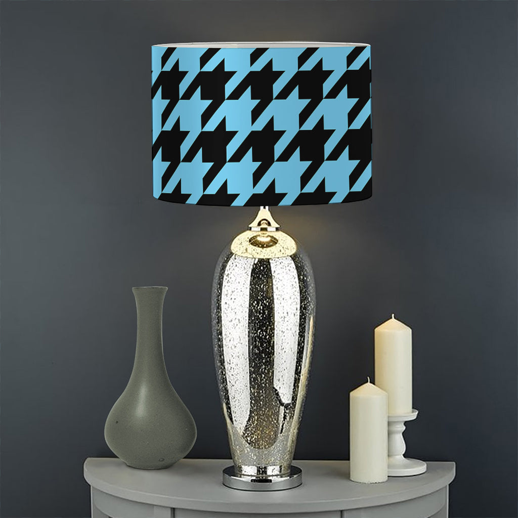 Blue And Black Houndstooth Pattern Print Drum Lamp Shade