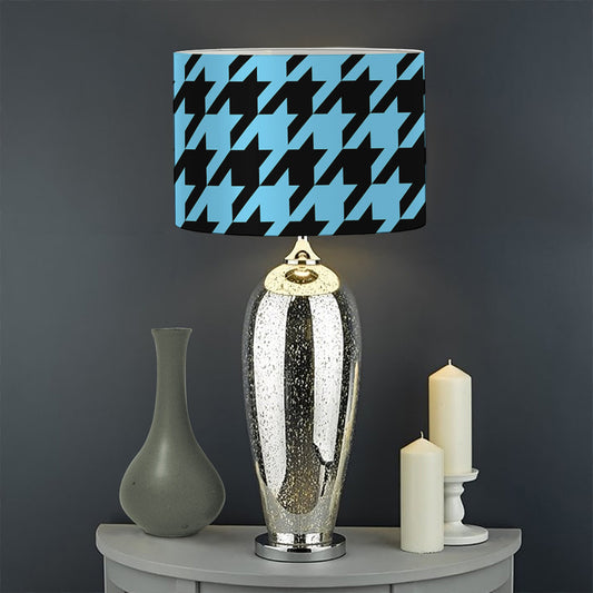Blue And Black Houndstooth Pattern Print Drum Lamp Shade