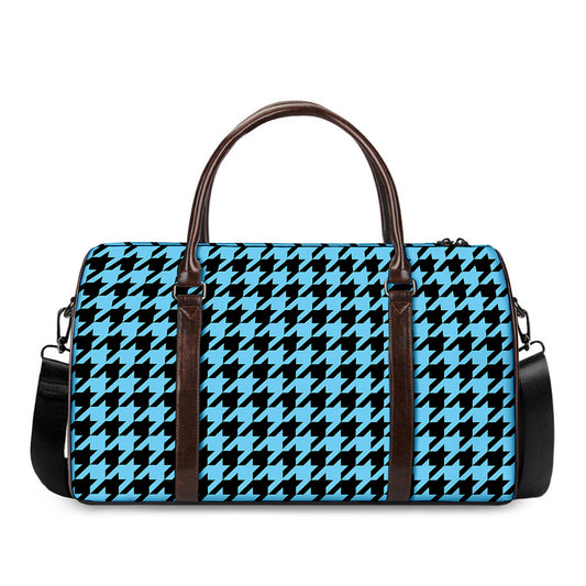Blue And Black Houndstooth Pattern Print Duffle Bag