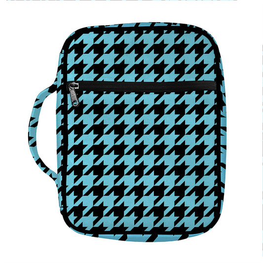 Blue And Black Houndstooth Pattern Print Front Pocket Bible Bag