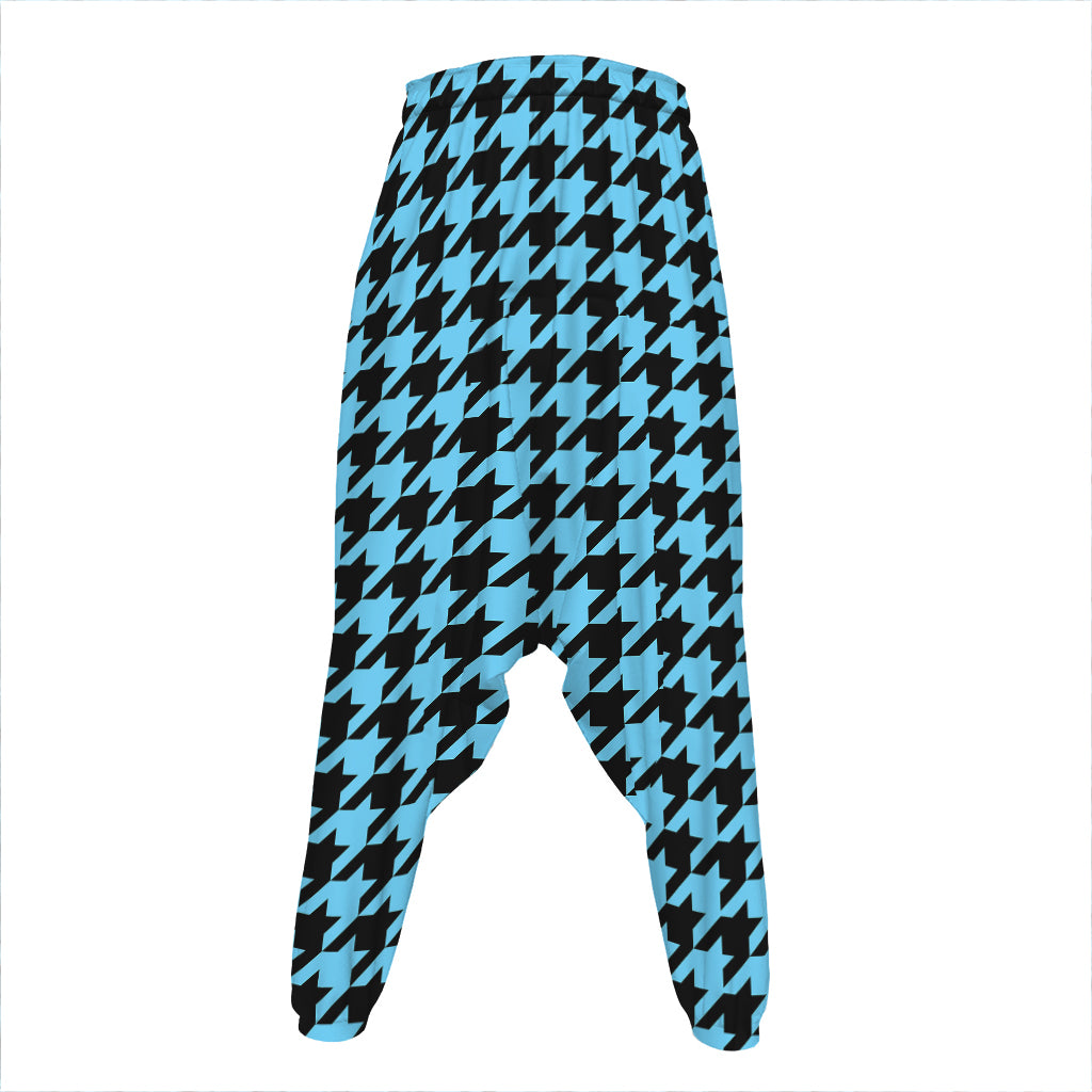 Blue And Black Houndstooth Pattern Print Hammer Pants
