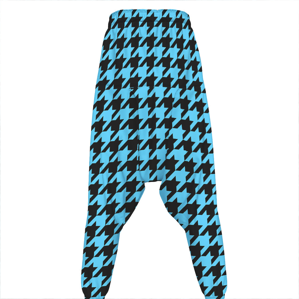 Blue And Black Houndstooth Pattern Print Hammer Pants