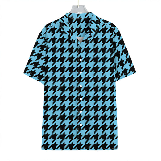 Blue And Black Houndstooth Pattern Print Hawaiian Shirt