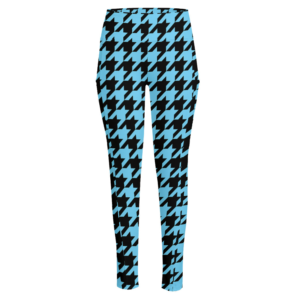 Blue And Black Houndstooth Pattern Print High-Waisted Pocket Leggings