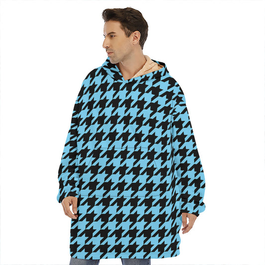Blue And Black Houndstooth Pattern Print Hoodie Blanket