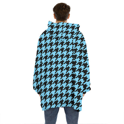 Blue And Black Houndstooth Pattern Print Hoodie Blanket
