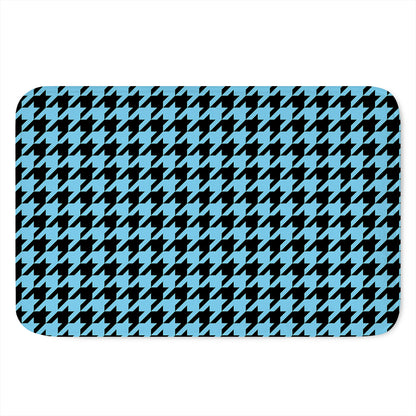 Blue And Black Houndstooth Pattern Print Indoor Door Mat