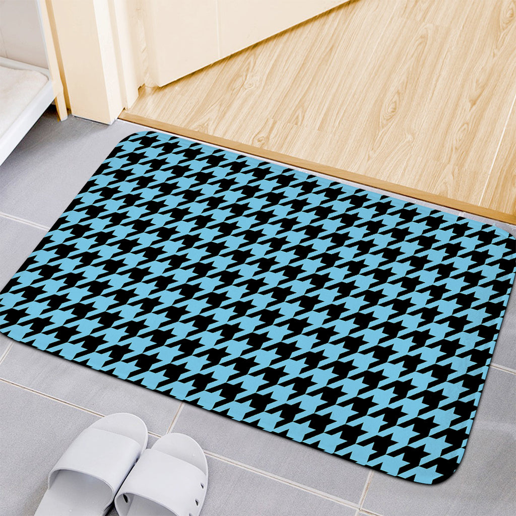 Blue And Black Houndstooth Pattern Print Indoor Door Mat