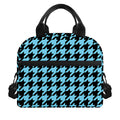 Blue And Black Houndstooth Pattern Print Insulated Lunch Bag