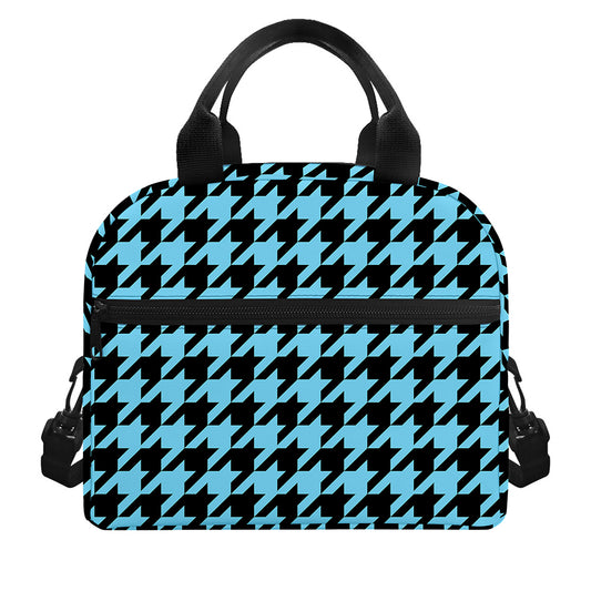 Blue And Black Houndstooth Pattern Print Insulated Lunch Bag