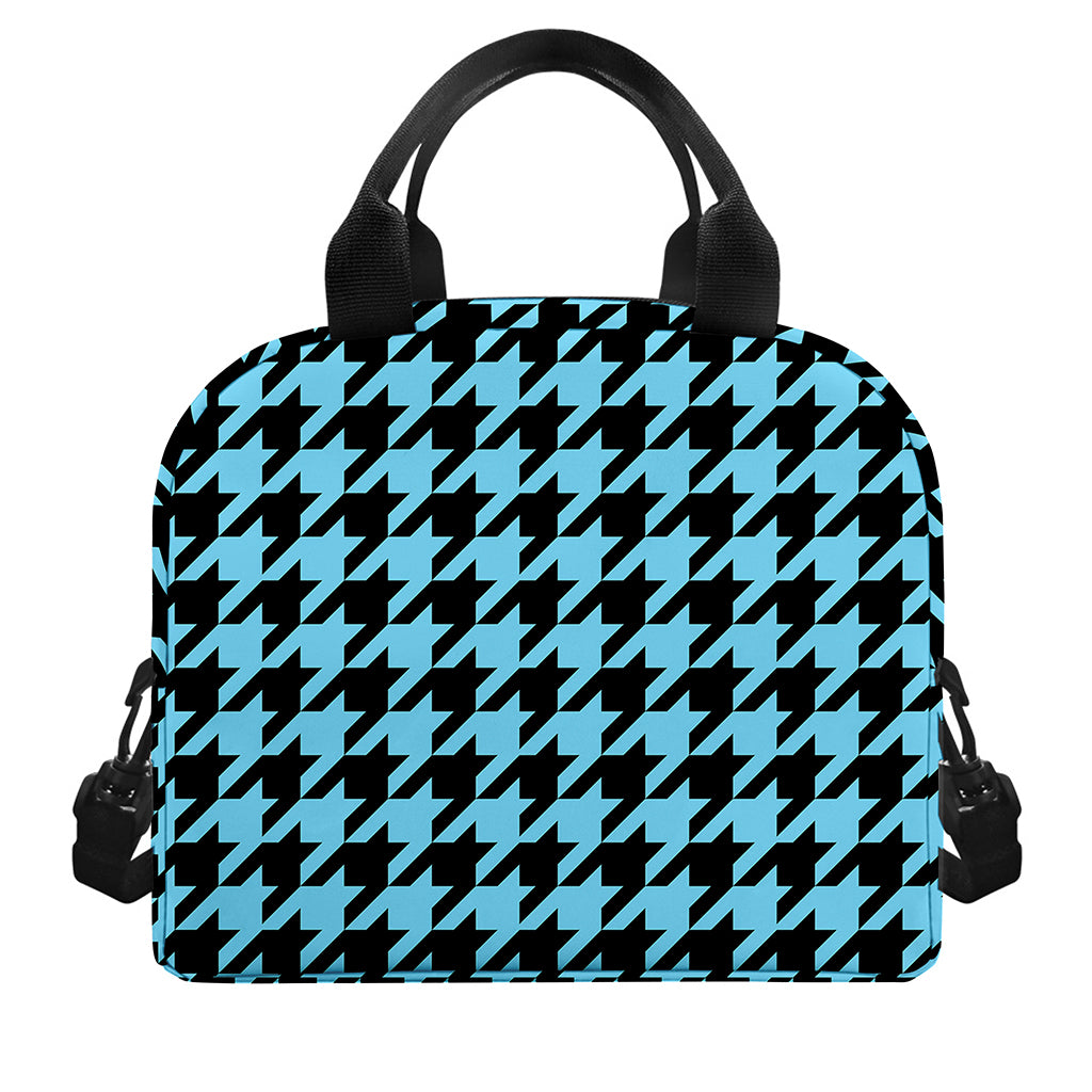 Blue And Black Houndstooth Pattern Print Insulated Lunch Bag