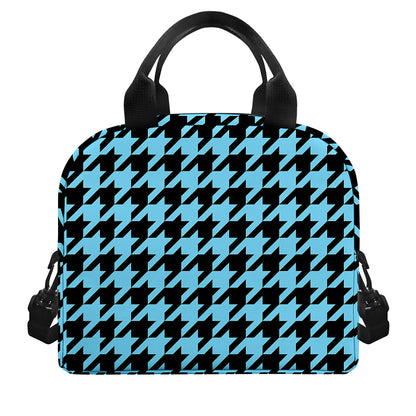 Blue And Black Houndstooth Pattern Print Insulated Lunch Bag