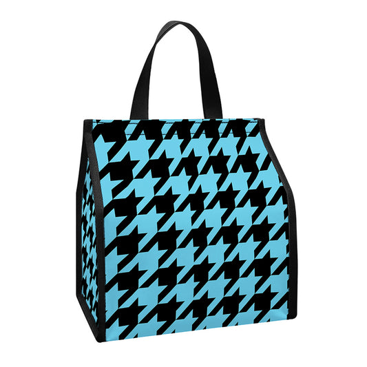 Blue And Black Houndstooth Pattern Print Insulated Lunch Tote