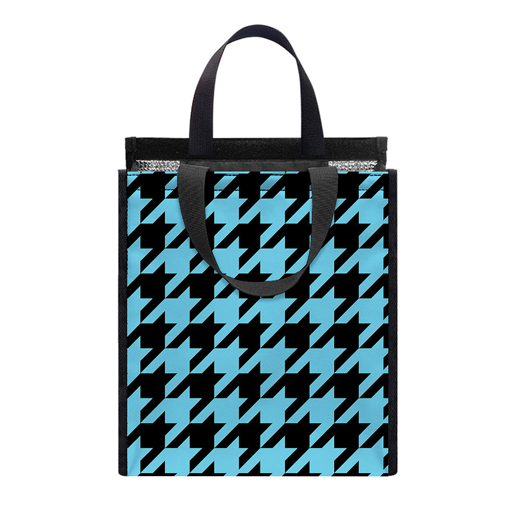 Blue And Black Houndstooth Pattern Print Insulated Lunch Tote
