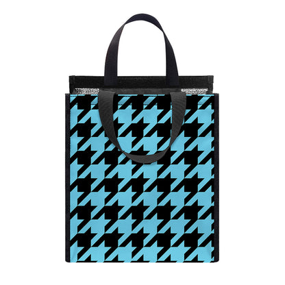 Blue And Black Houndstooth Pattern Print Insulated Lunch Tote