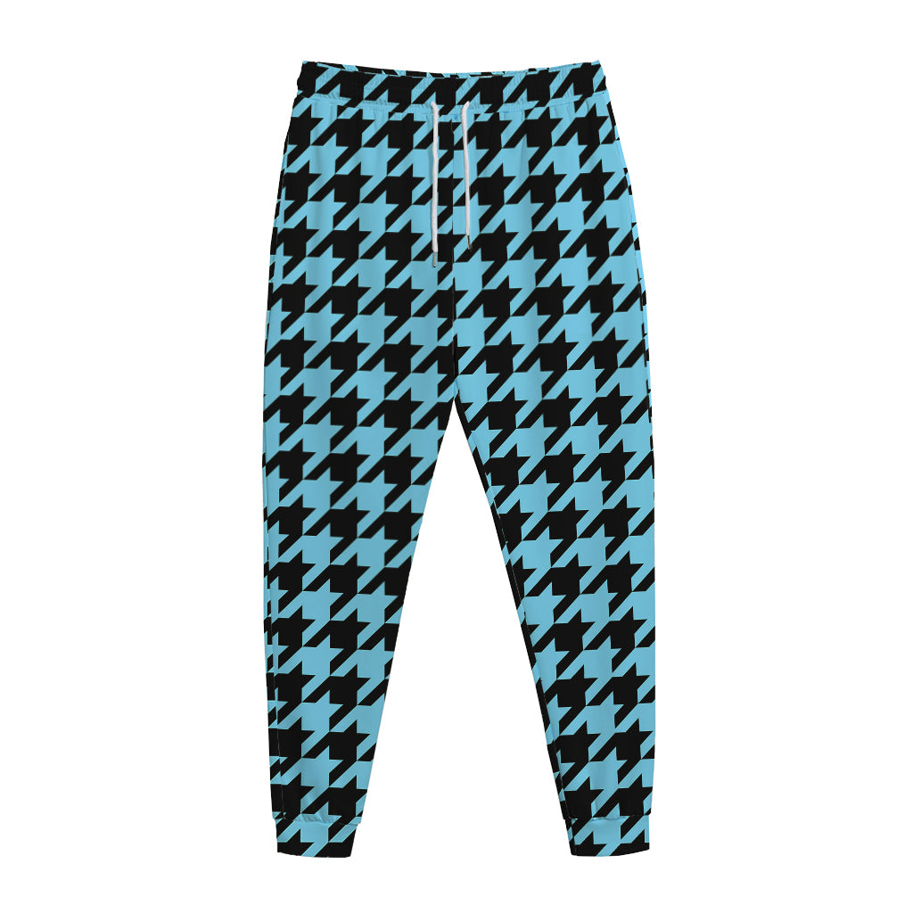 Blue And Black Houndstooth Pattern Print Jogger Pants