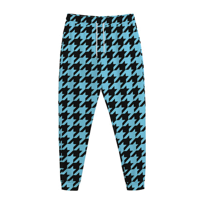 Blue And Black Houndstooth Pattern Print Jogger Pants