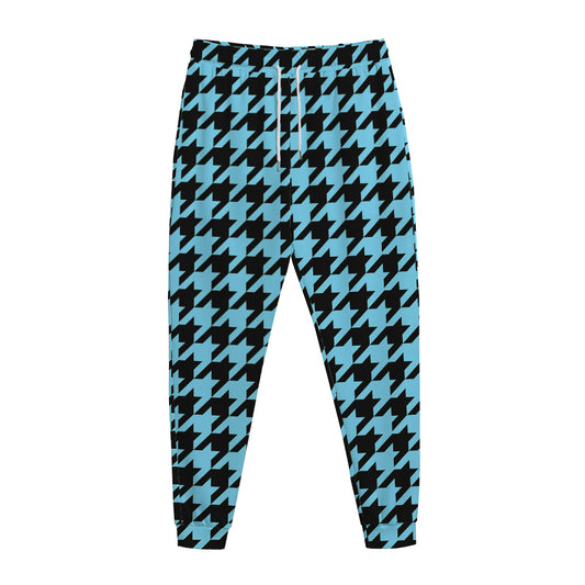 Blue And Black Houndstooth Pattern Print Jogger Pants