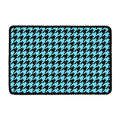 Blue And Black Houndstooth Pattern Print Kitchen Mat