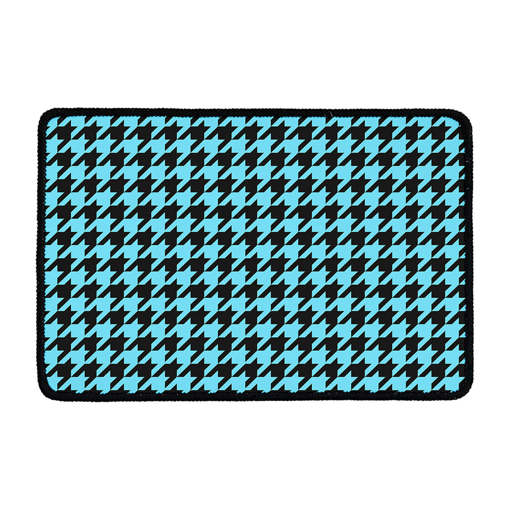 Blue And Black Houndstooth Pattern Print Kitchen Mat