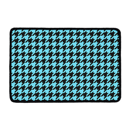 Blue And Black Houndstooth Pattern Print Kitchen Mat