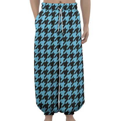 Blue And Black Houndstooth Pattern Print Lantern Pants