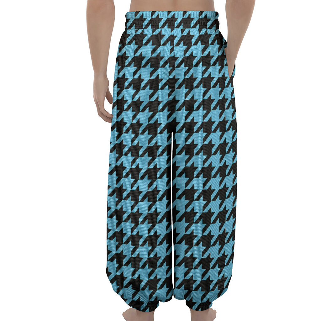 Blue And Black Houndstooth Pattern Print Lantern Pants