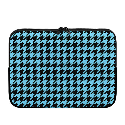 Blue And Black Houndstooth Pattern Print Laptop Sleeve