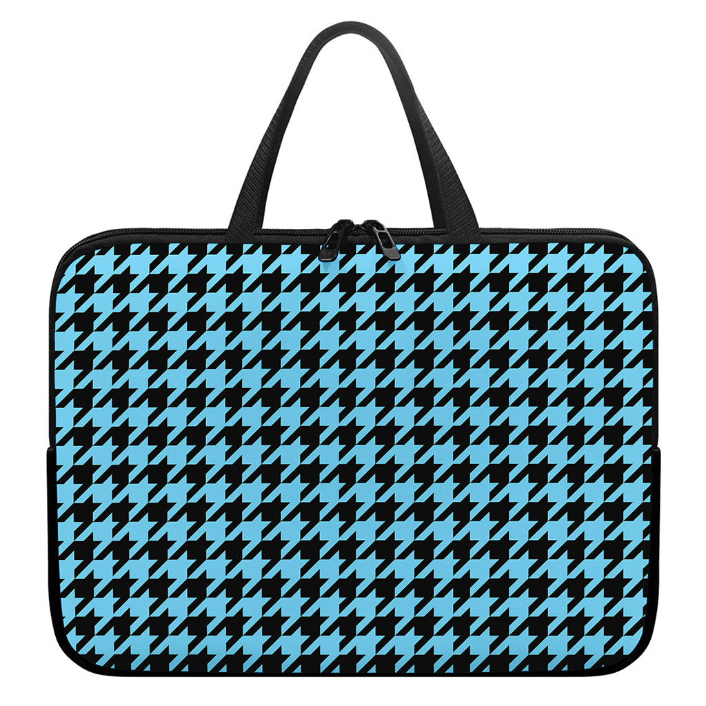 Blue And Black Houndstooth Pattern Print Laptop Sleeve With Handle