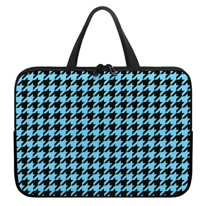 Blue And Black Houndstooth Pattern Print Laptop Sleeve With Handle