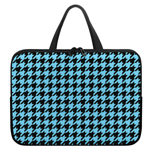 Blue And Black Houndstooth Pattern Print Laptop Sleeve With Handle