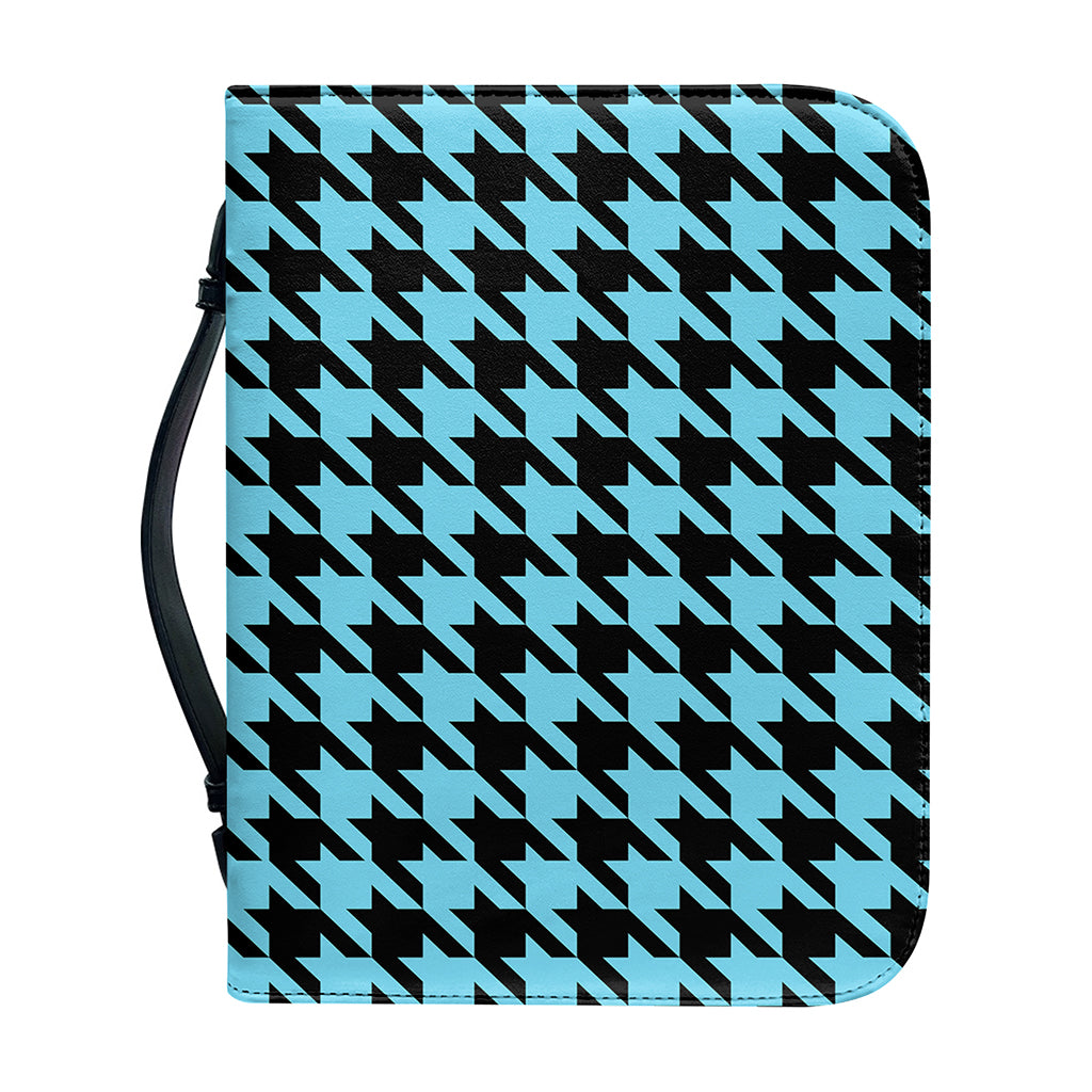 Blue And Black Houndstooth Pattern Print Leather Bible Cover