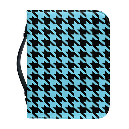 Blue And Black Houndstooth Pattern Print Leather Bible Cover