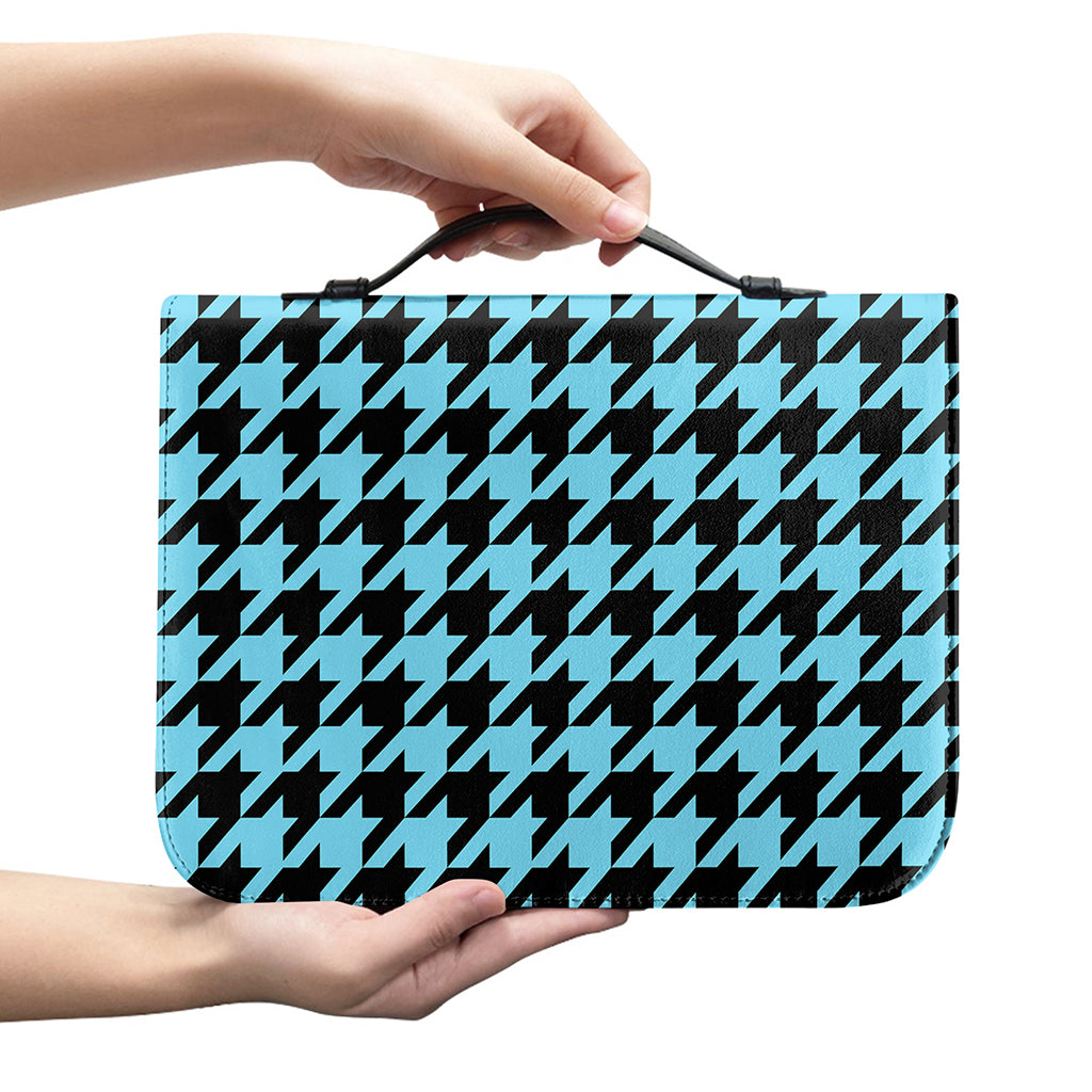 Blue And Black Houndstooth Pattern Print Leather Bible Cover