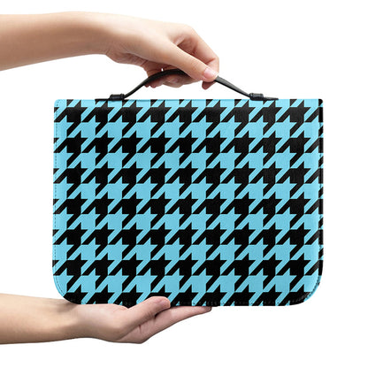 Blue And Black Houndstooth Pattern Print Leather Bible Cover