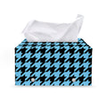 Blue And Black Houndstooth Pattern Print Leather Tissue Box Cover