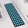 Blue And Black Houndstooth Pattern Print Long Kitchen Mat